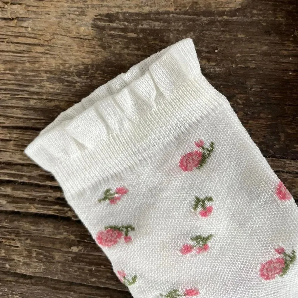 Cute Calzedonia Floral Rosette Cotton Ruffle Socks - White or Pink - Womens
